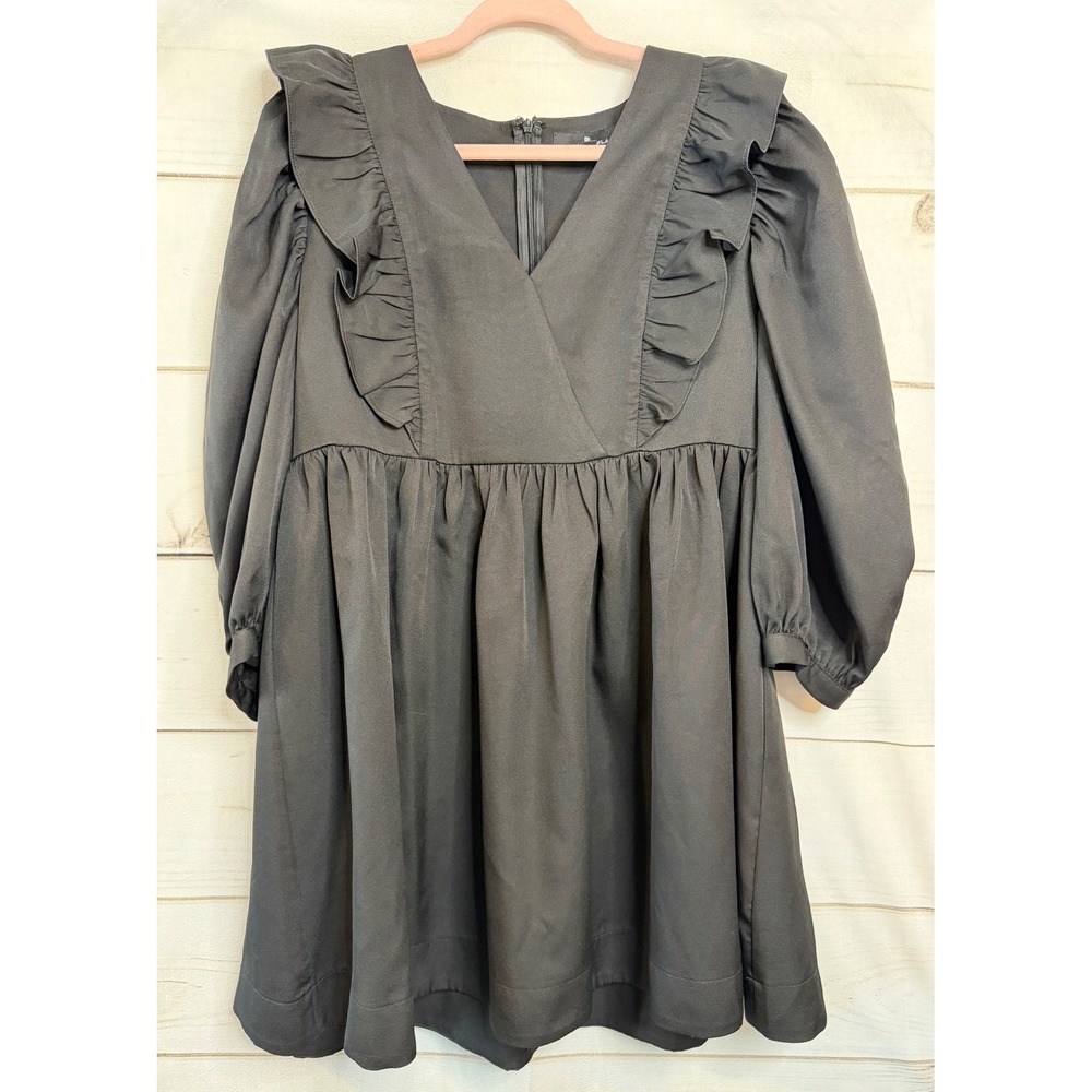 Pomander Place Black Ruffle V-Neck Puff Sleeve Mini Dress B1006 Mens Medium